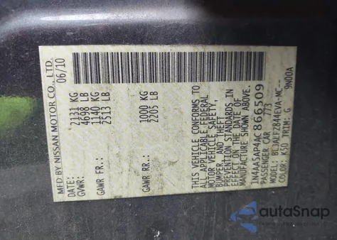 2010 Nissan Maxima 3.5 Sv from USA, damaged, VIN 1N4AA5AP4AC866509